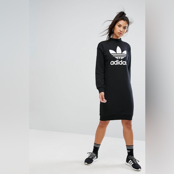 adidas Originals Trefoil Crew Neck Dress In Black - Picture 7 of 14